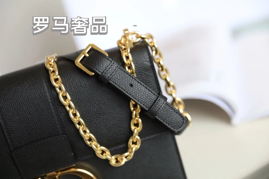 Dior 30 Montaigne Black Box Calfskin Bag with Gold-Finish CD Clasp