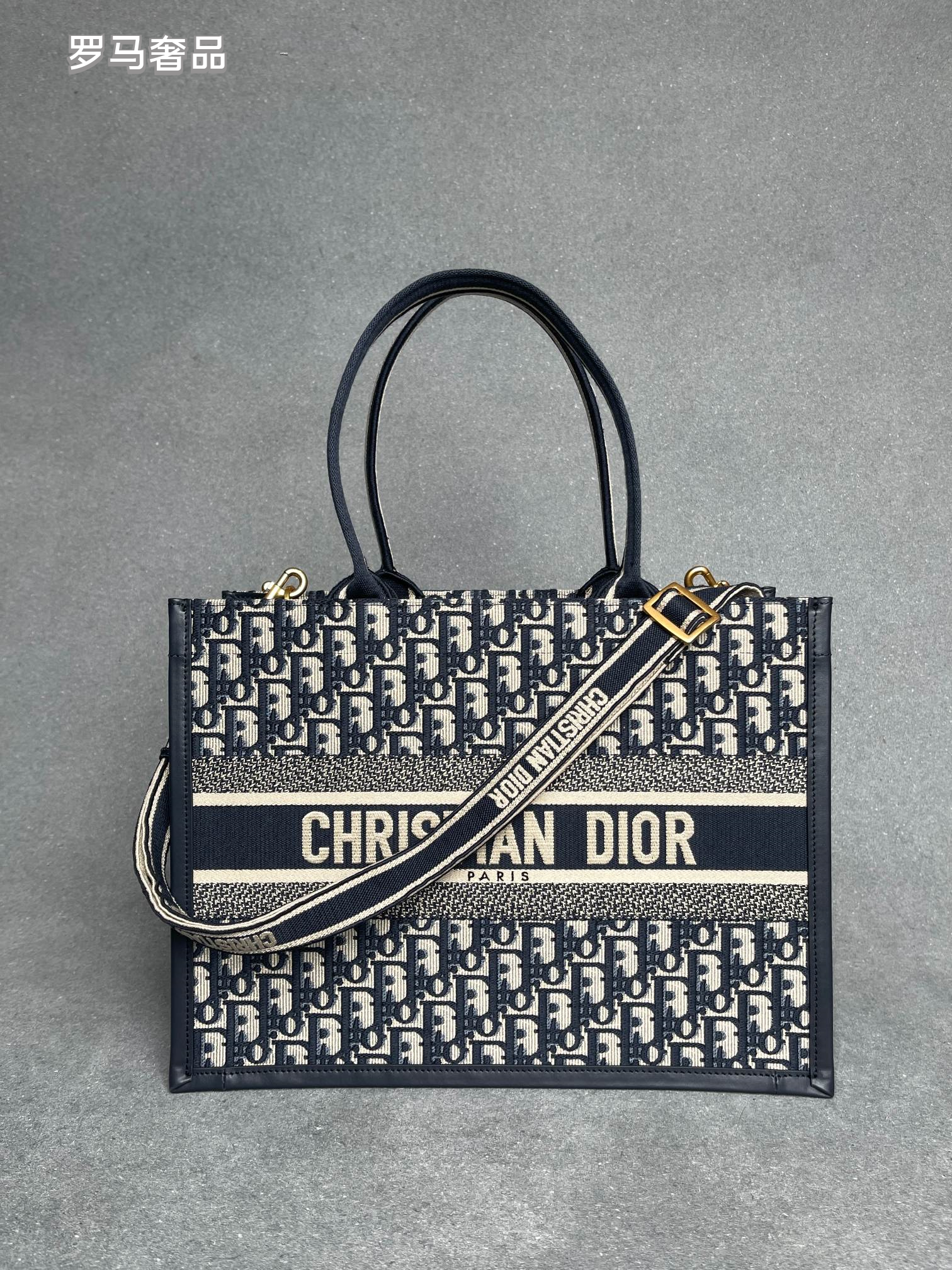 Christian Dior Book Tote - Blue Dior Oblique Embroidery