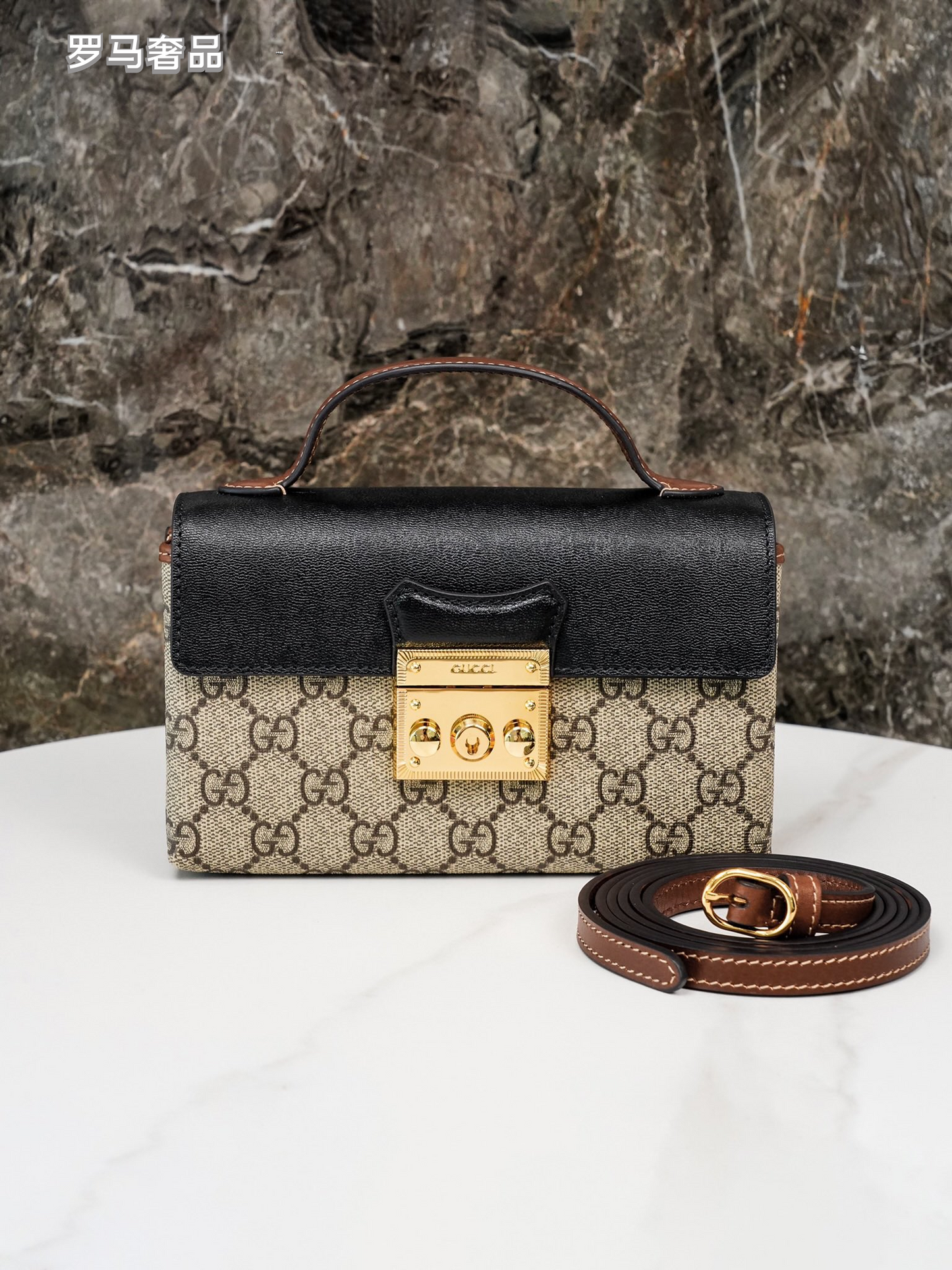 Gucci Padlock Small GG Supreme Shoulder Bag - Black &amp; Brown Leather