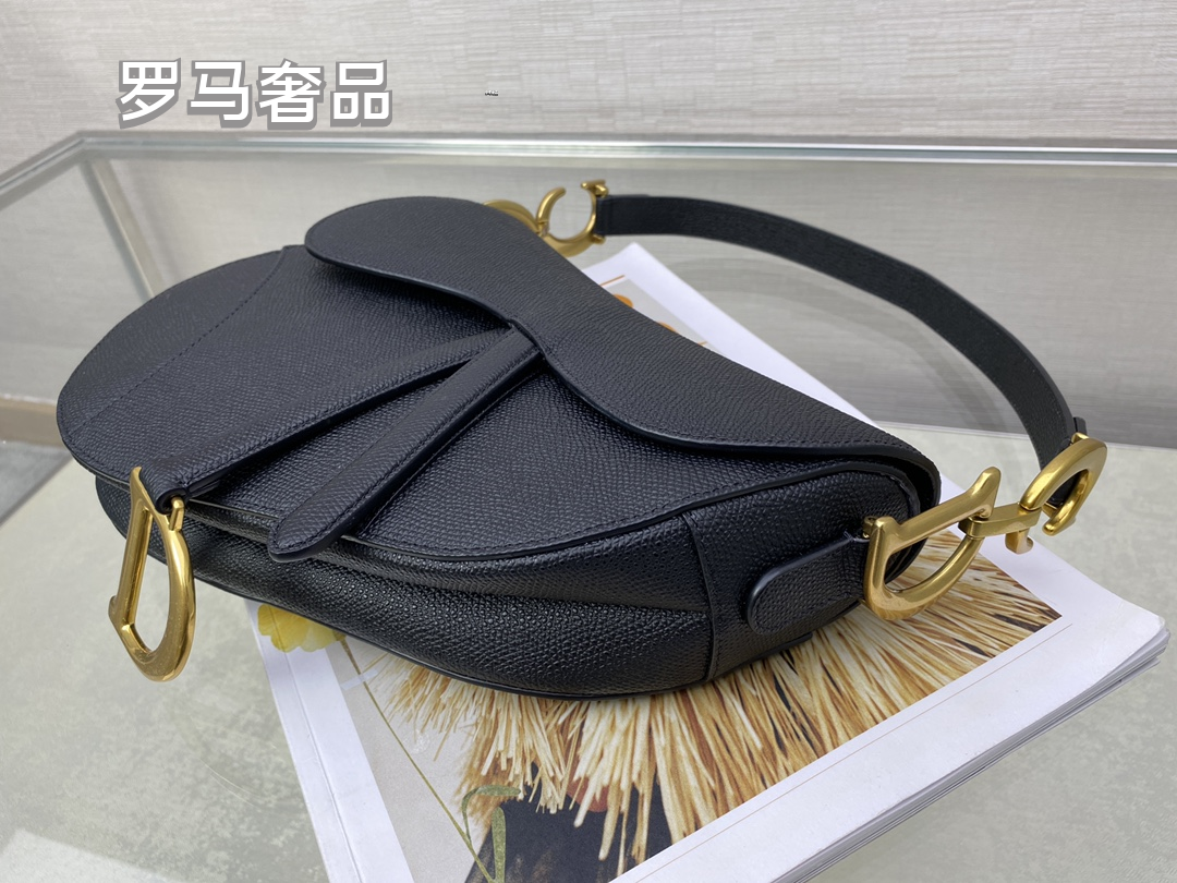 Christian Dior White Grained Calfskin Saddle Bag with Gold Hardware