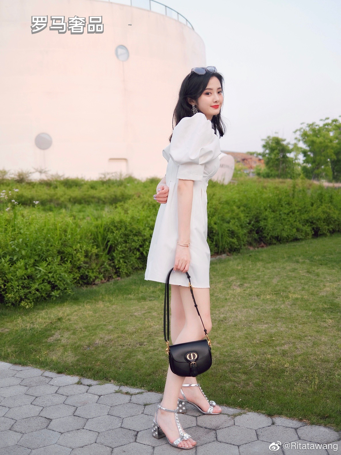 Dior Vintage Black Leather Shoulder Saddle Bag with Oval Metal Clasp