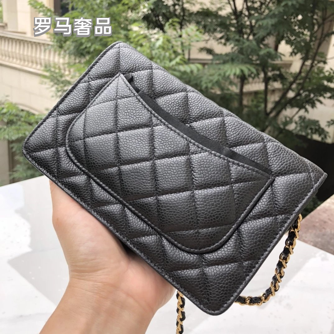 Luxury Quilted Black Leather Mini Crossbody Bag with Silver Chain Strap
