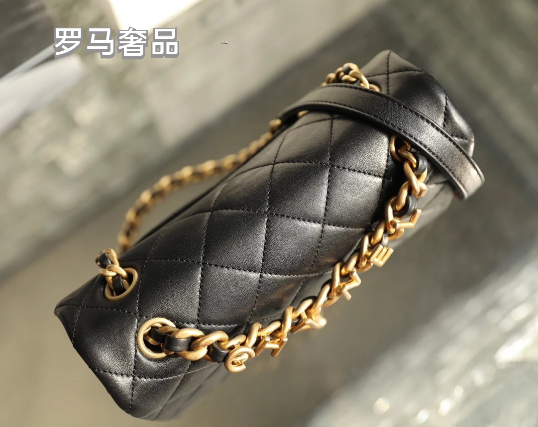 Chanel Black Quilted Lambskin Flap Bag with Gold-Tone Logo Chain