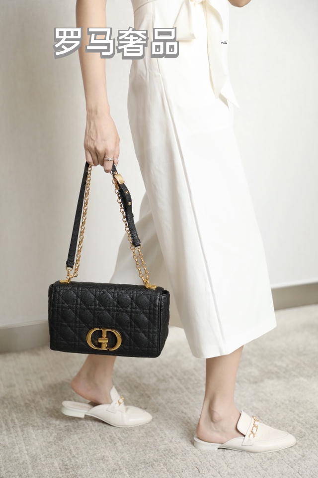 Dior Caro Bag in Black Cannage Calfskin with Gold-Tone CD Logo