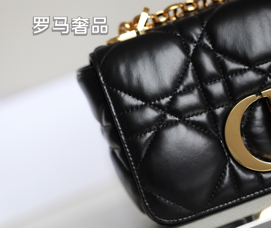 Christian Dior Caro Medium Bag Black Cannage Calfskin Gold Hardware
