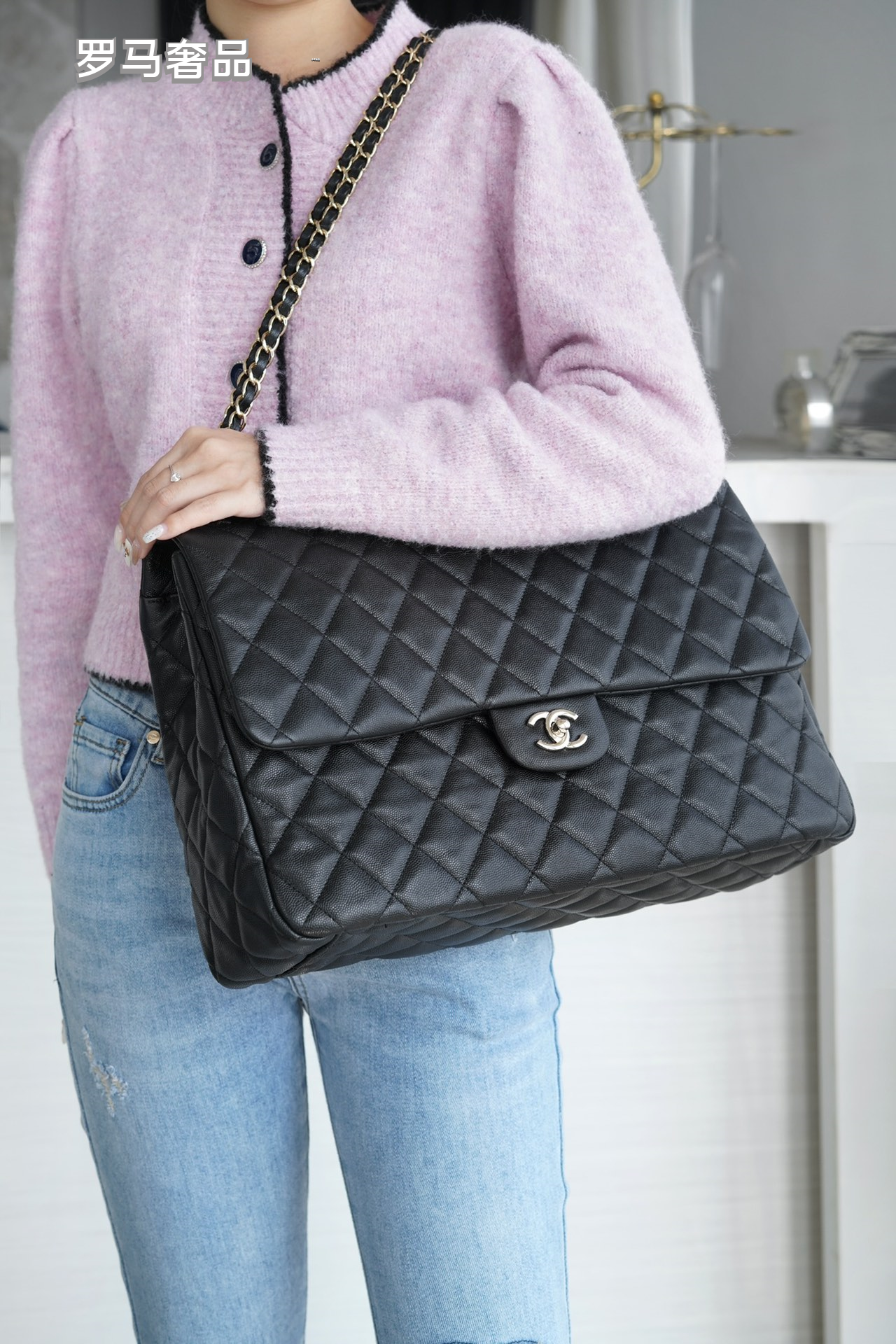 Chanel Classic Jumbo Double Flap Bag - Black Quilted Leather with Silver-Tone Hardware