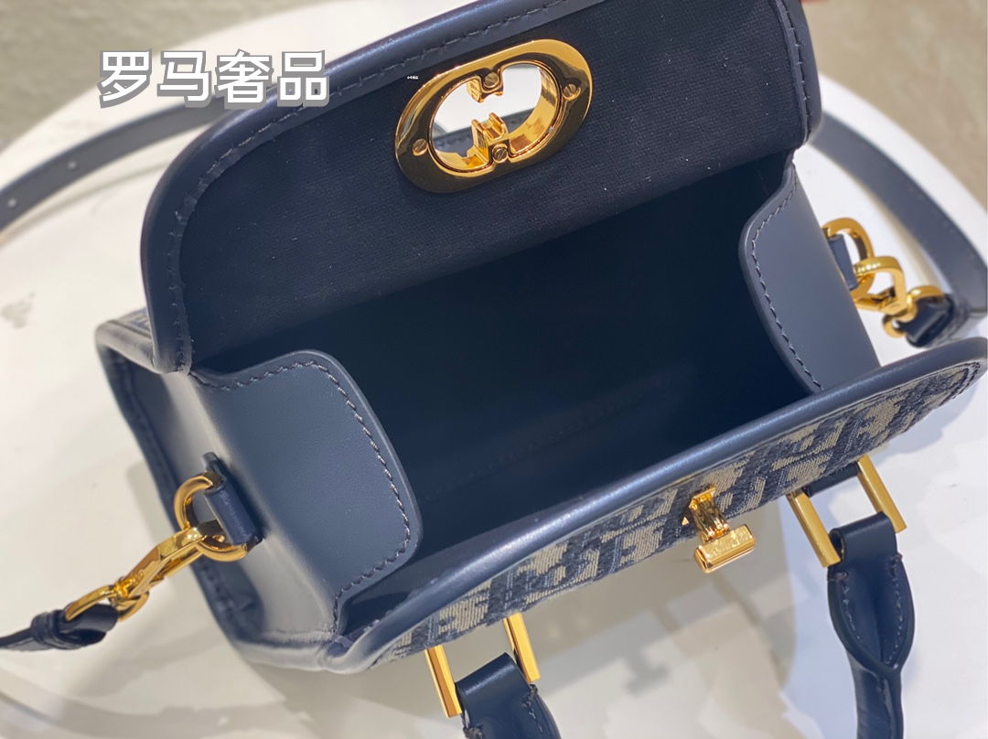 Dior Vintage Blue Monogram Canvas Top Handle Crossbody Handbag