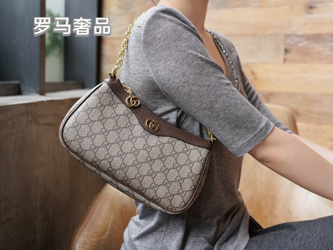 Gucci Ophidia Small GG Supreme Shoulder Bag with Web Strap