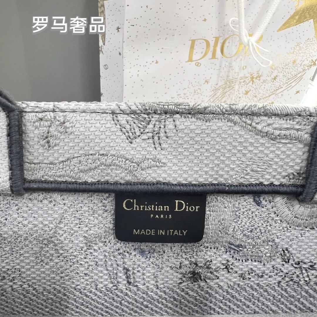 Christian Dior Grey Toile de Jouy Embroidered Canvas Medium Book Tote Bag