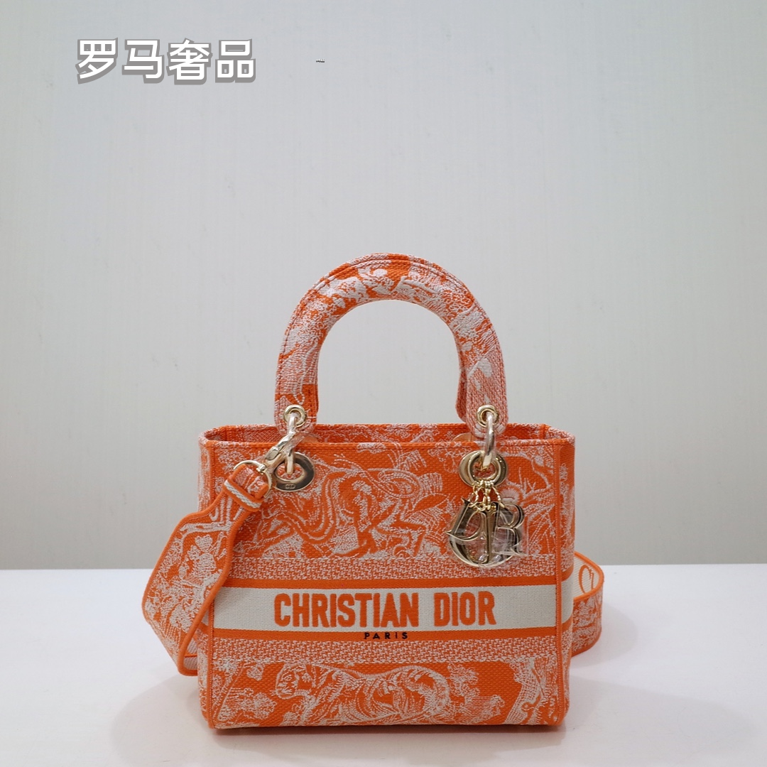 Christian Dior Lady D-Lite Medium Handbag - Grey Embroidered Toile de Jouy