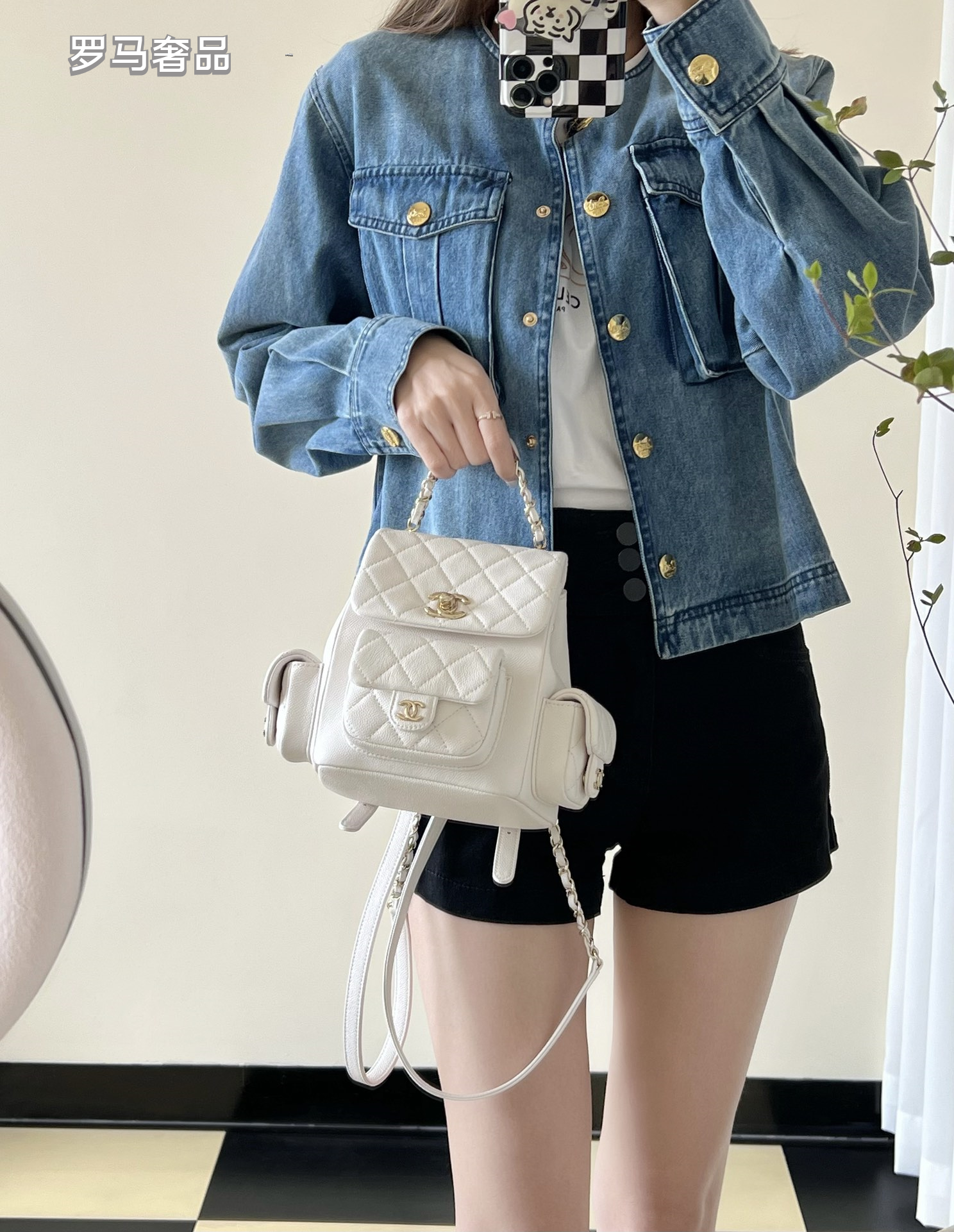Chanel Quilted Grey Leather Backpack with Gold-Tone Hardware