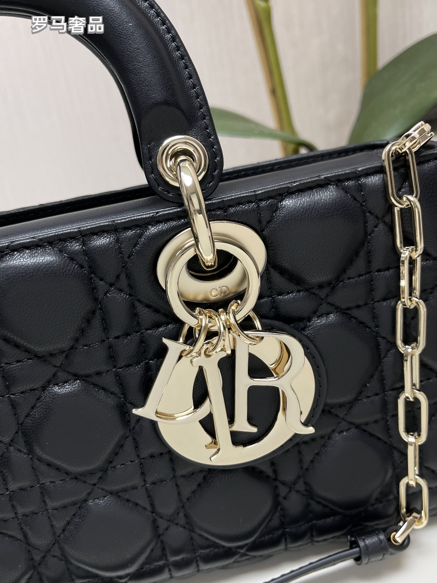 Christian Dior Lady D-Joy Bag - Black Cannage Lambskin with Gold-Finish Metal Charms