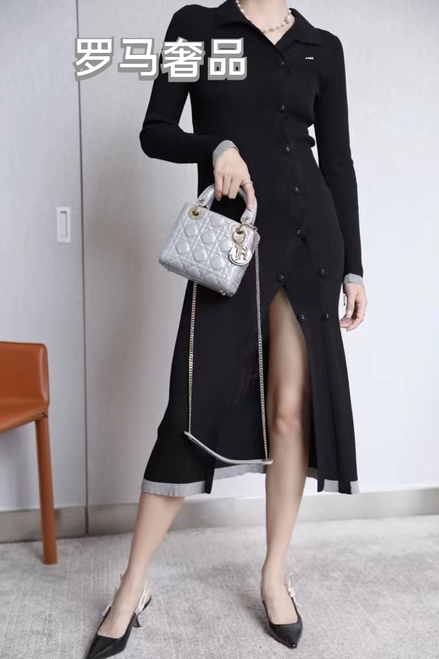 Lady Dior Mini Bag - Quilted Cannage Lambskin - Silver & Pale Pink
