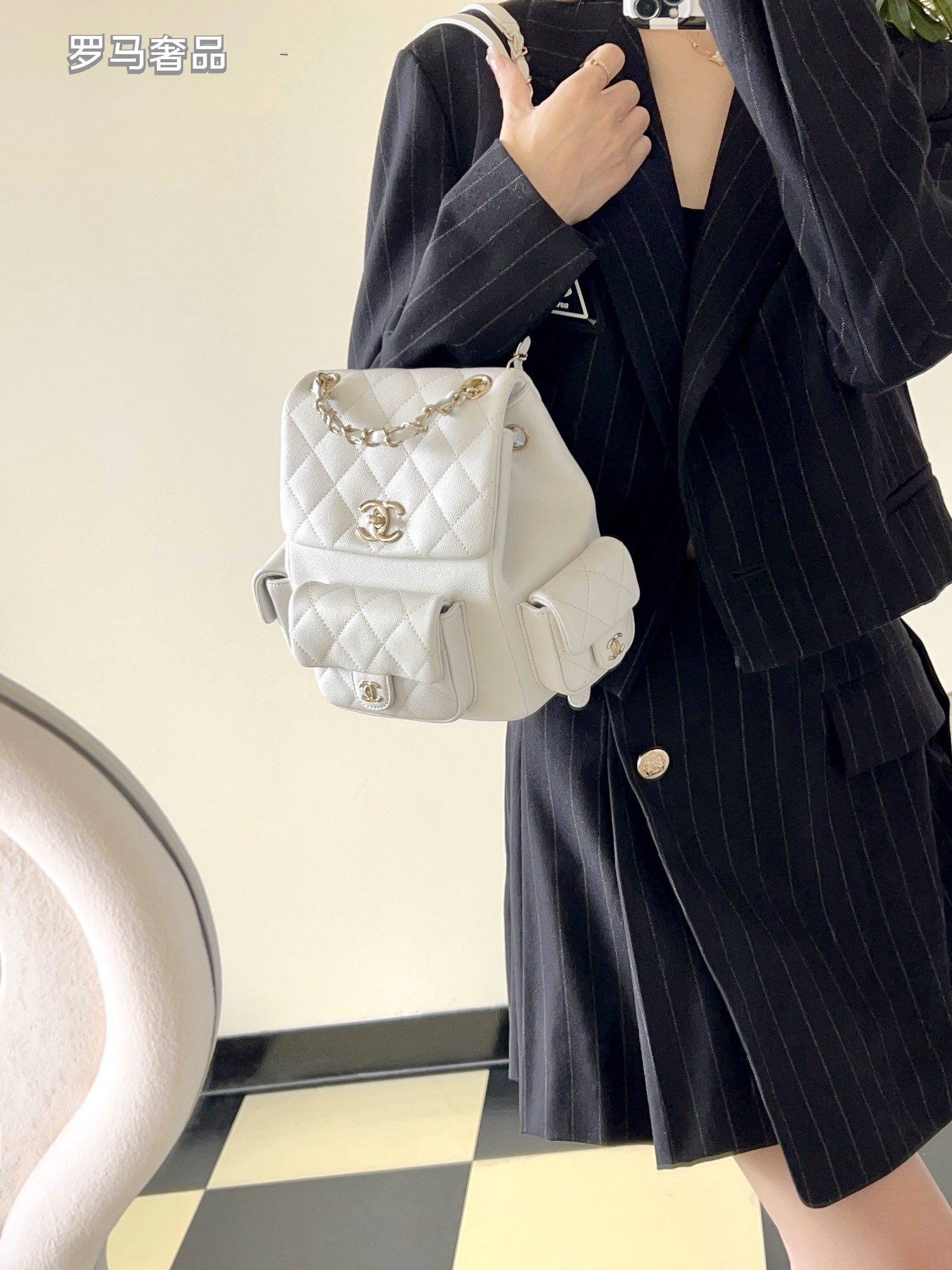 Chanel Dumas Quilted Caviar Leather Backpack - Black Gold-Tone Hardware