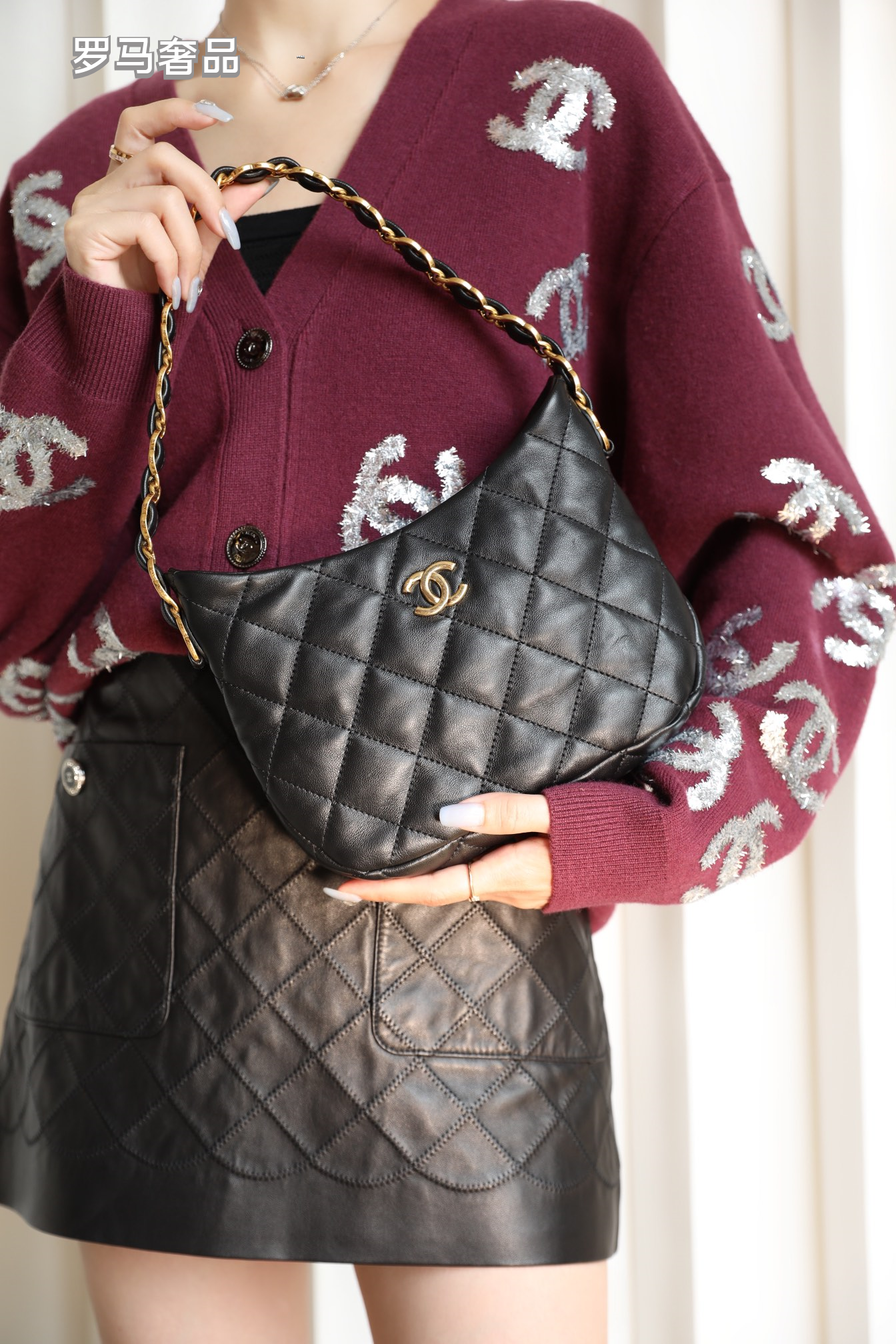 Chanel Small Hobo Bag - Black Quilted Lambskin with Gold-Tone Metal Hardware
