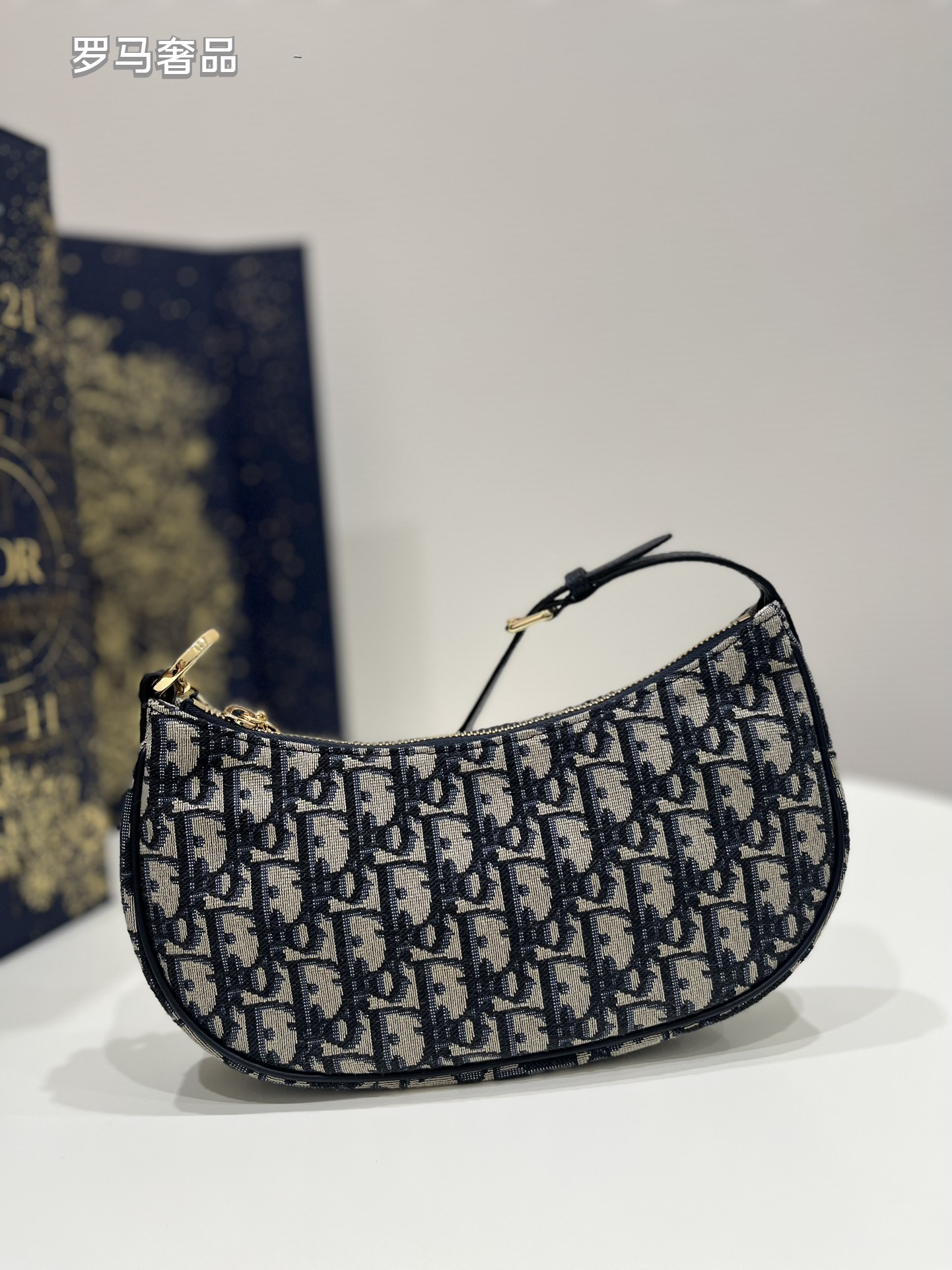 Dior Small Hobo Bag Blue Oblique Jacquard Canvas Shoulder Bag