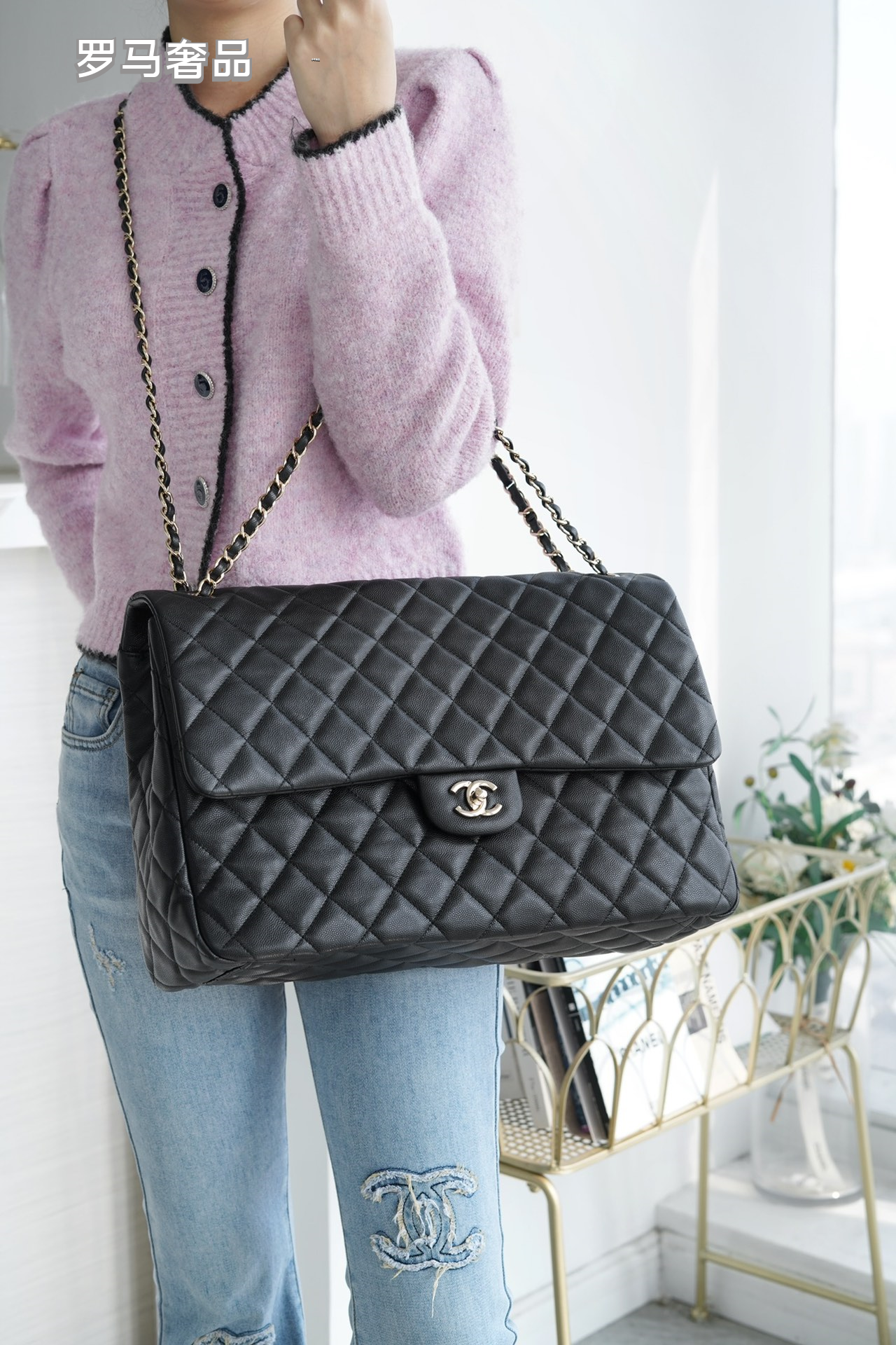 Chanel Classic Jumbo Double Flap Bag - Black Quilted Leather with Silver-Tone Hardware