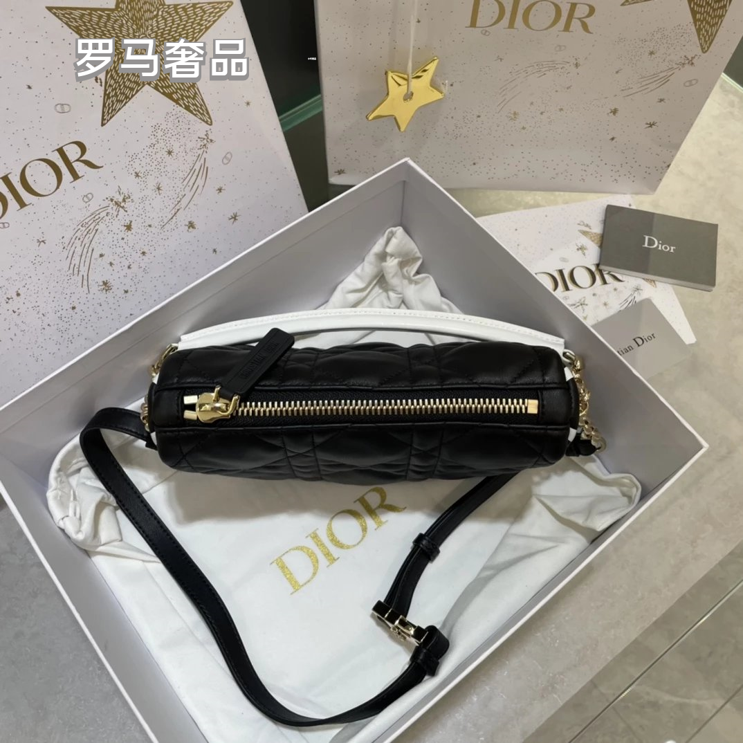 Dior Elegant Black Quilted Leather Shoulder Bag with Gold Chain Strap