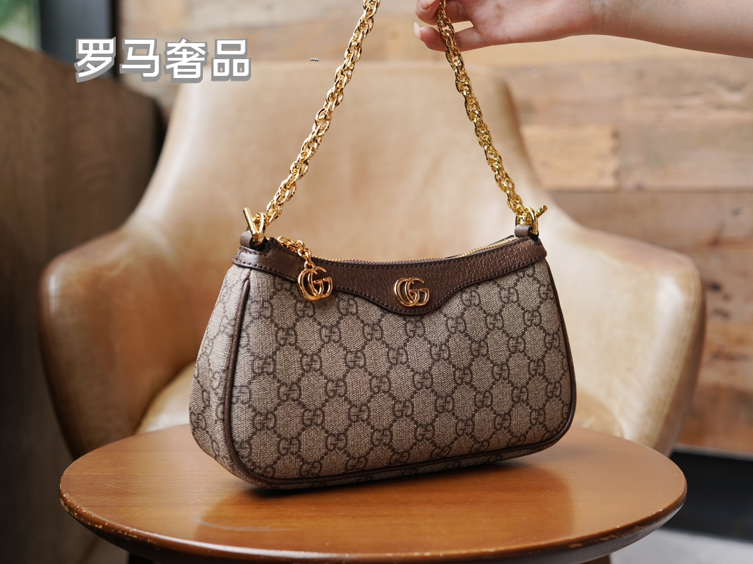 Gucci Ophidia Small GG Supreme Shoulder Bag with Web Strap