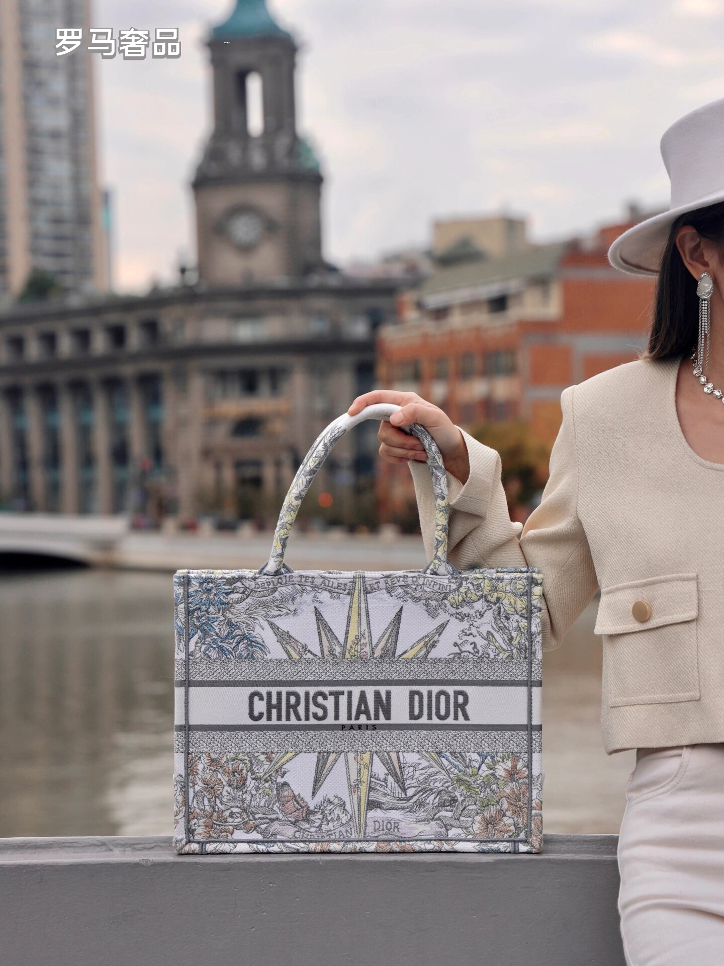 Christian Dior Medium Book Tote - White and Multicolor Constellation Embroidered Canvas