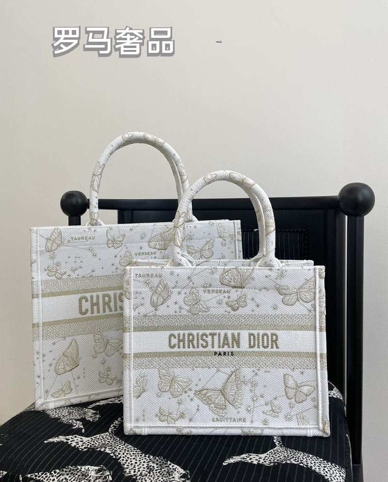 Christian Dior Book Tote Butterfly Embroidery Canvas Handbag