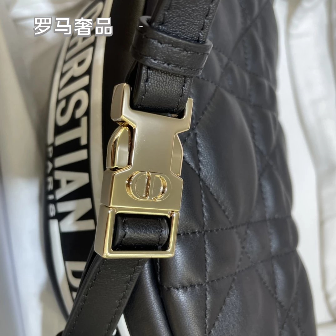 Dior Elegant Black Quilted Leather Shoulder Bag with Gold Chain Strap