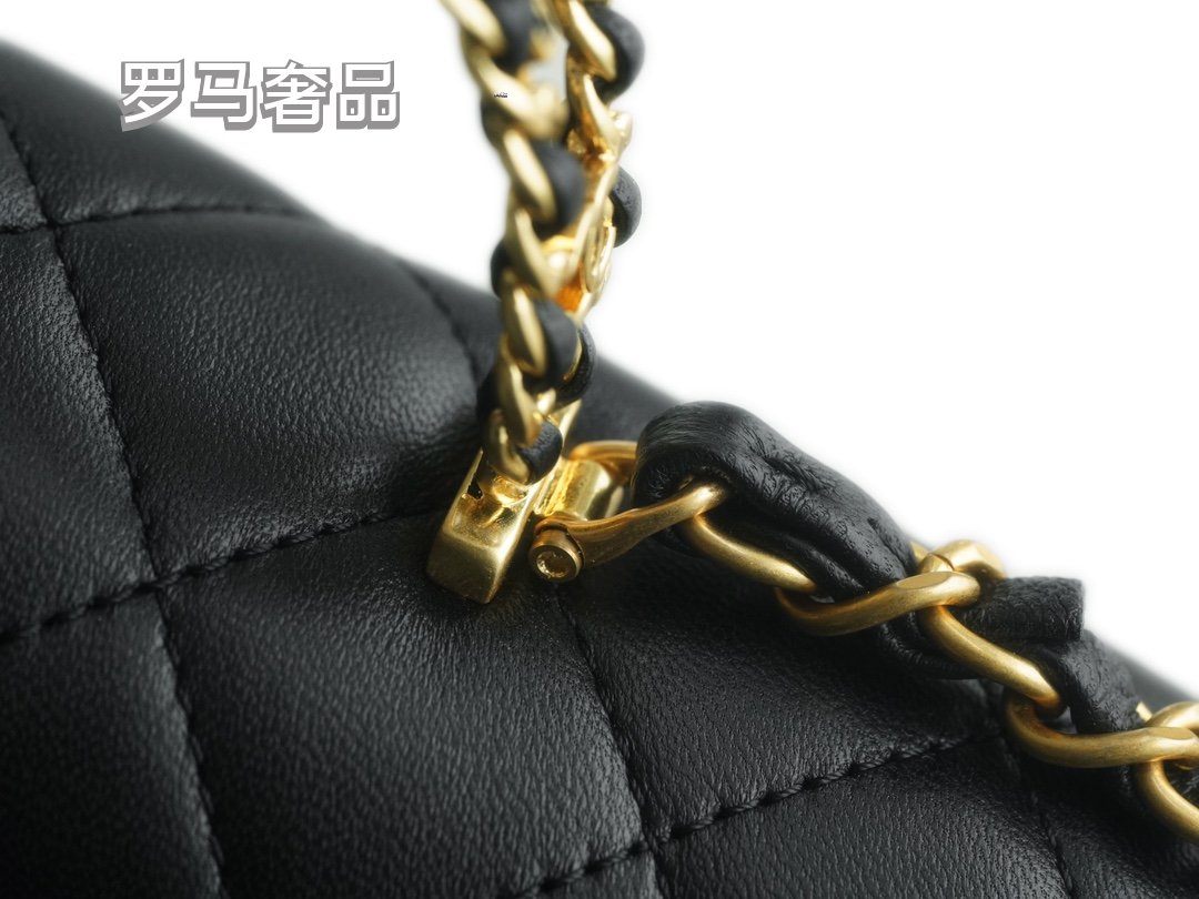 Women's Classic Quilted Black Flap Handbag with Gold-Tone Chain Details