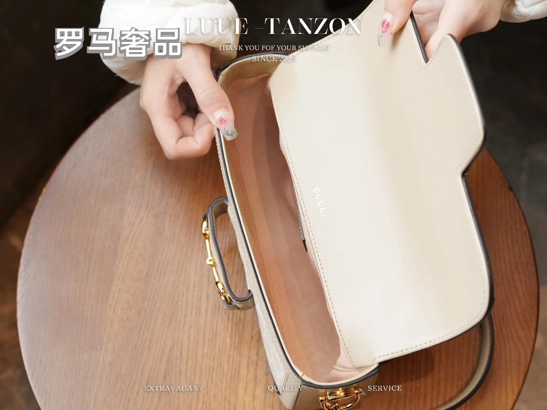 LULU LANZOX Women's Monogram Horsebit Shoulder Bag - Cream/Beige Luxury Crossbody