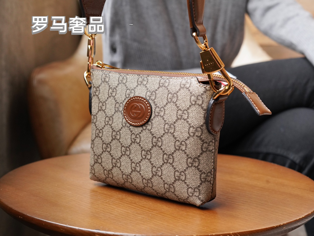 Gucci Classic Monogram Pattern Mini Crossbody Bag with Leather Strap