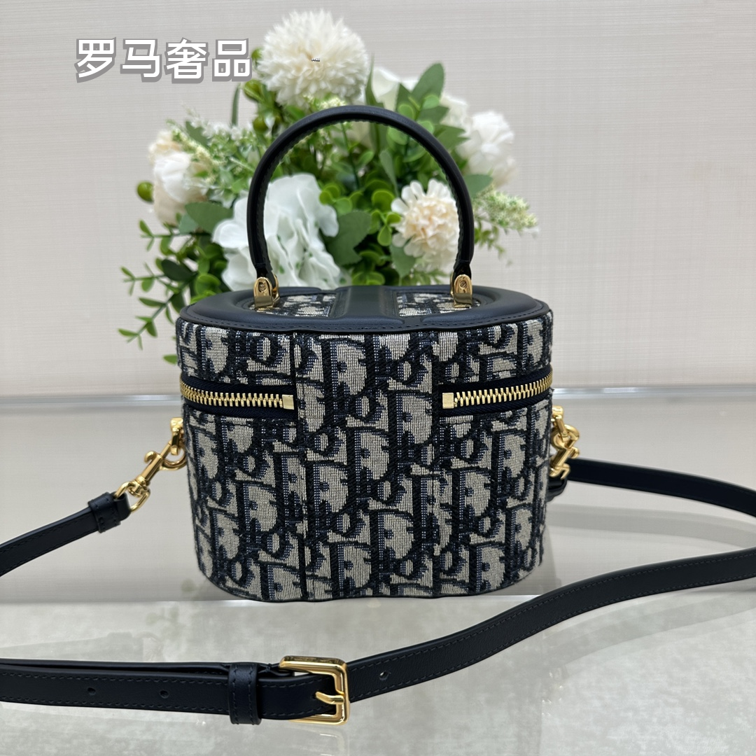 Dior Vintage Monogram Canvas Vanity Case Crossbody Bag with Top Handle
