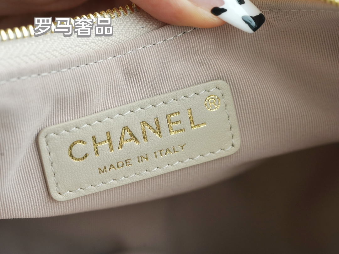 Chanel Style Small Quilted Crescent Hobo Bag in Beige with Gold-Tone Chain