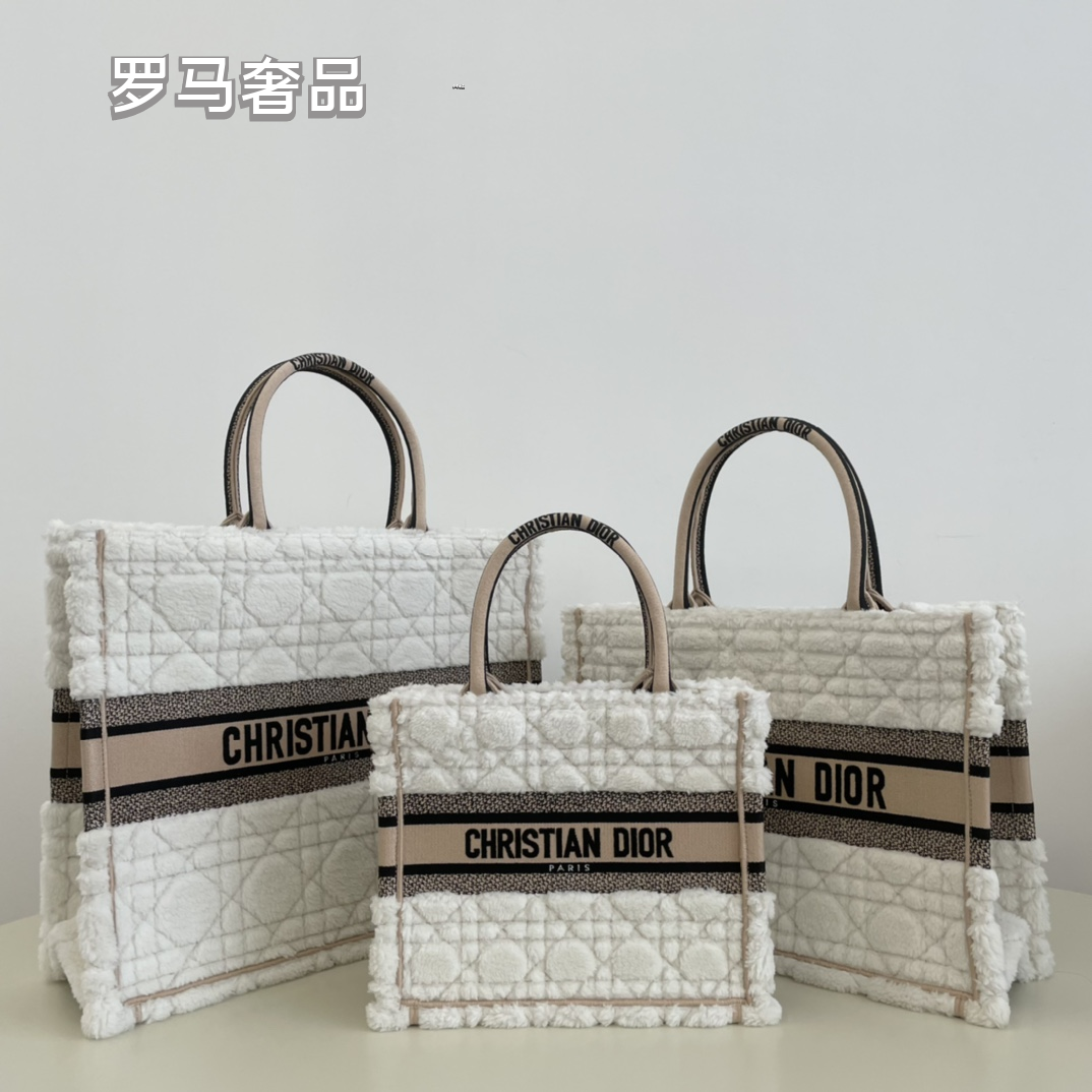Christian Dior White Macrocannage Embroidered Book Tote Set - 3 Sizes