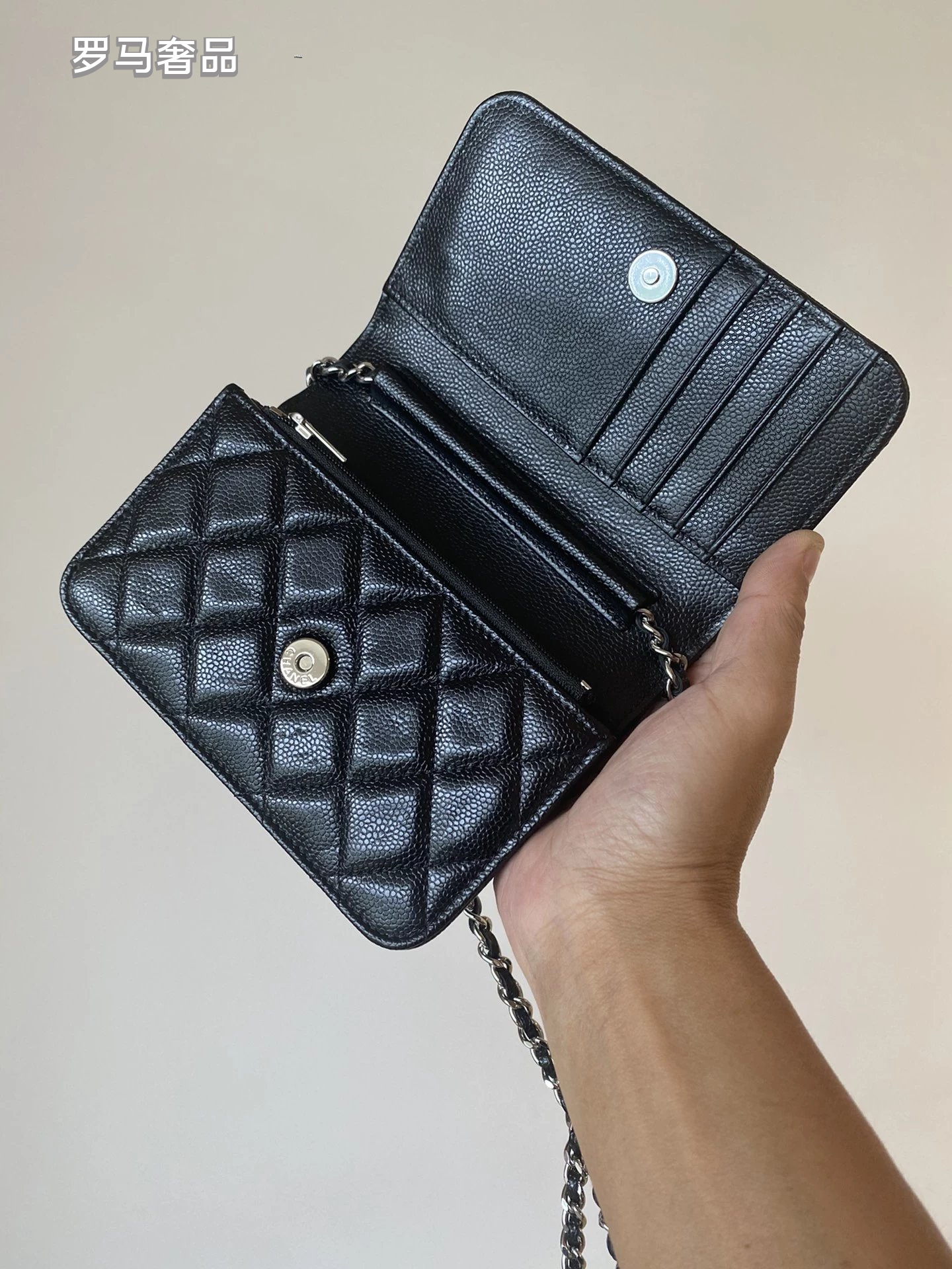 Luxury Quilted Black Leather Mini Crossbody Bag with Silver Chain Strap