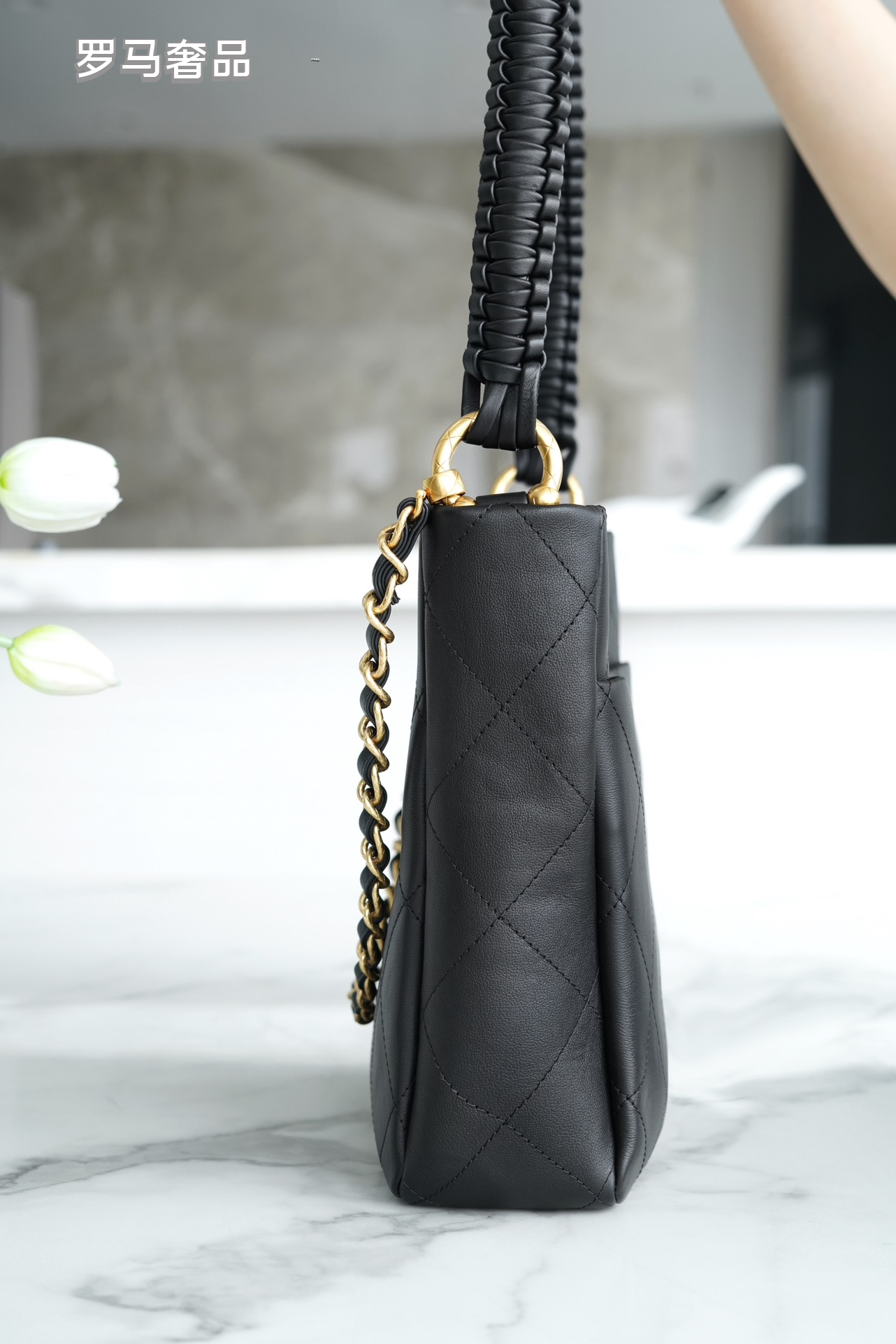 Chanel Quilted Caviar Leather Small Bucket Bag with Gold-Tone Hardware - Black