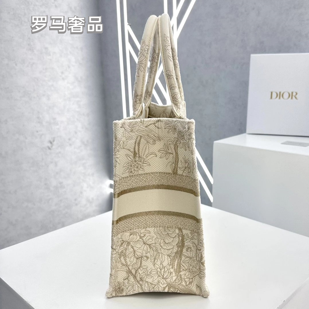 Christian Dior Book Tote Toile de Jouy Canvas Bag - Large Beige/Grey
