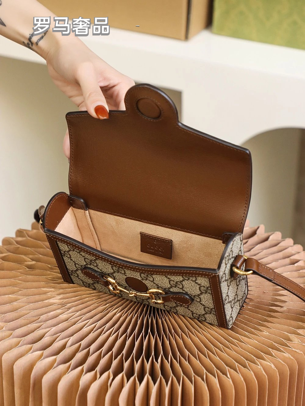 Gucci Horsebit 1955 Mini Shoulder Bag - GG Supreme Canvas with Brown Leather Trim