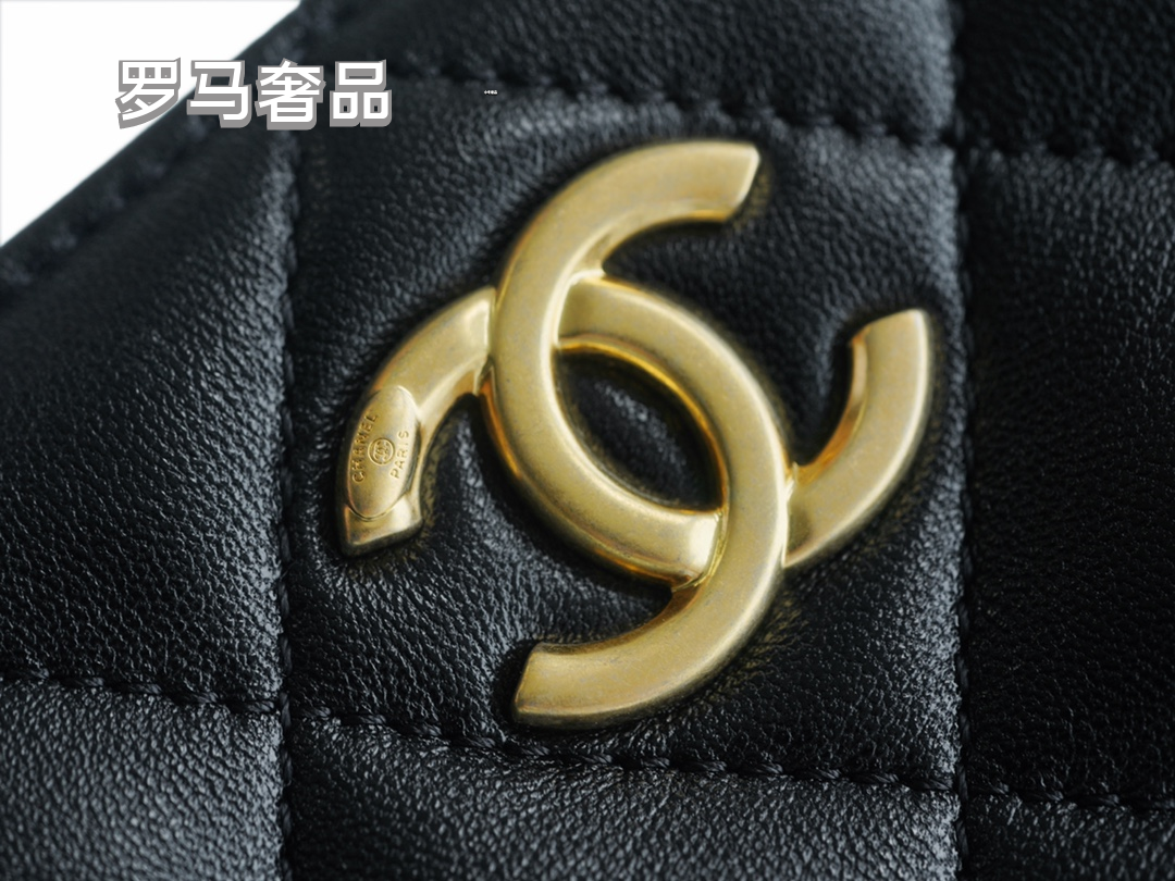 Chanel Quilted Black Leather Hobo Bag with Gold-Tone Chain Strap