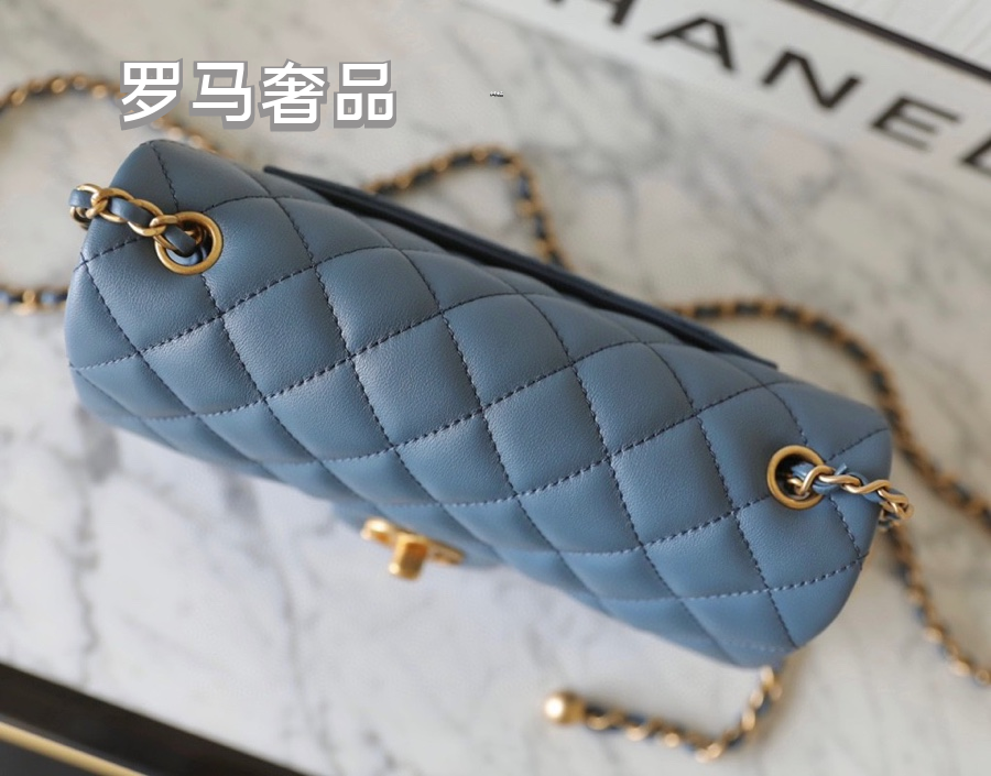 Chanel Mini Flap Bag Blue Quilted Lambskin Gold-Tone Hardware
