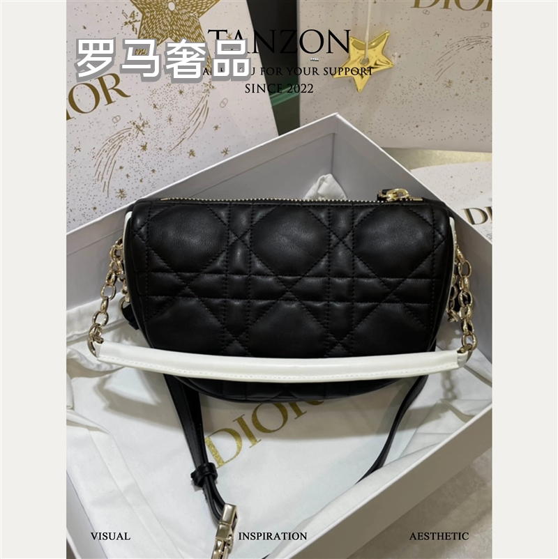 Luxury Black Quilted Leather Shoulder Bag with Gold Chain and White Handle