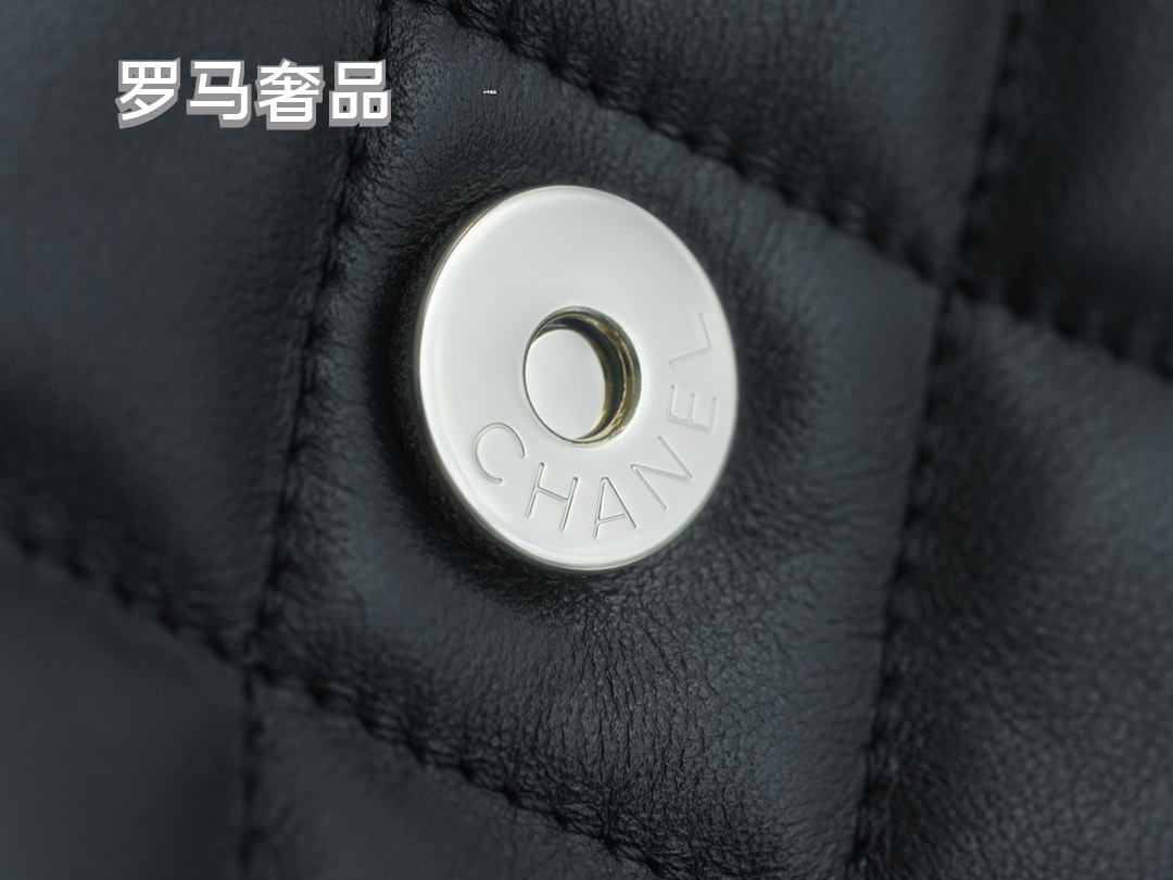 Chanel Black Quilted Lambskin Leather Hobo Bag with Front CC Logo Pocket