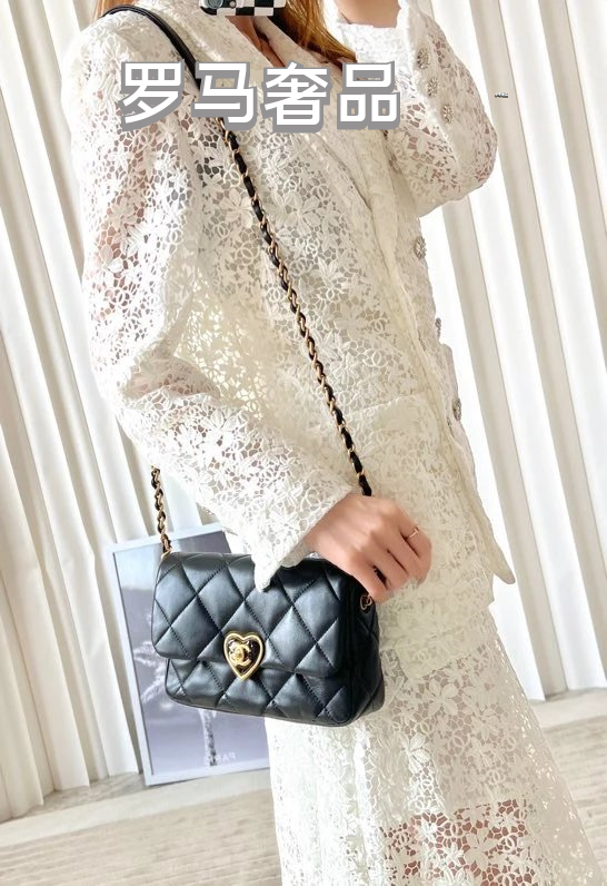 Chanel Black Quilted Lambskin CC Heart Flap Bag - Gold Hardware