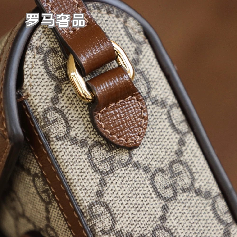 Gucci Horsebit 1955 Mini Shoulder Bag - GG Supreme Canvas with Brown Leather Trim