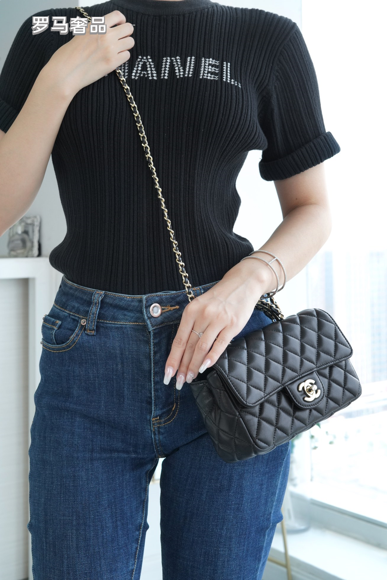 Elegant Black Quilted Leather Top Handle Flap Bag with Silver-Tone Chain