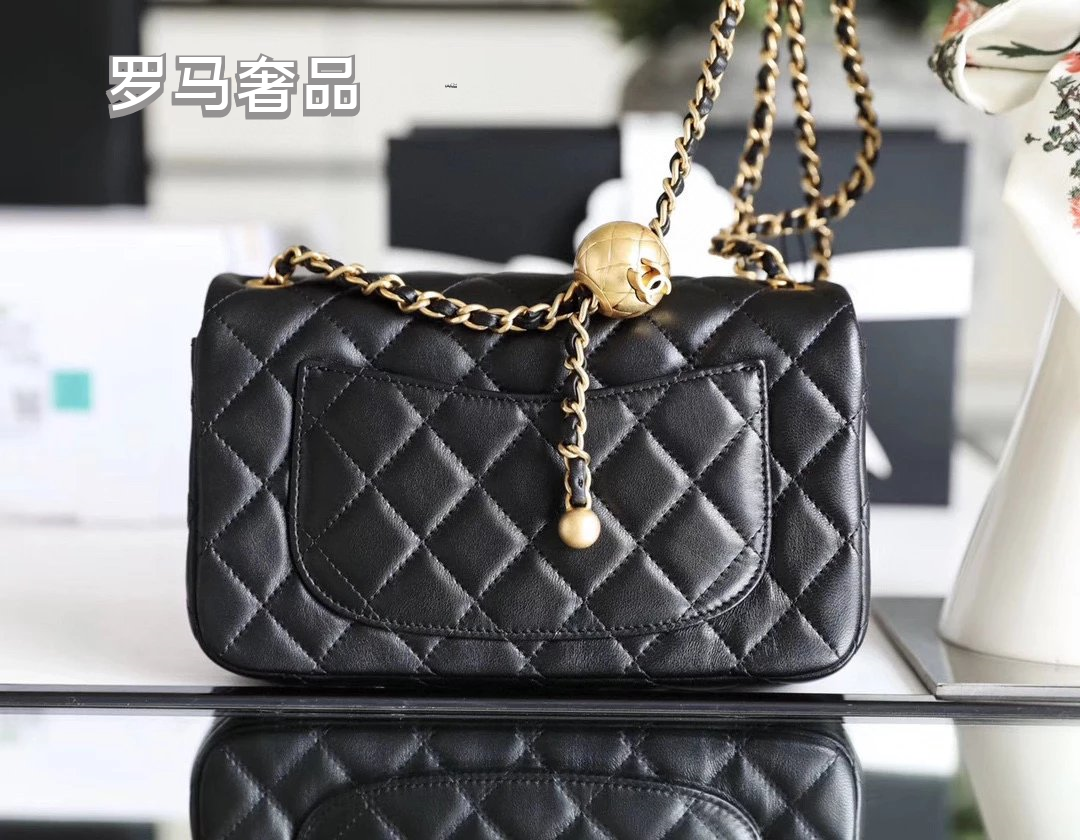 Chanel Mini Rectangular Flap Bag with Pearl Crush Adjustable Chain Black Quilted Lambskin