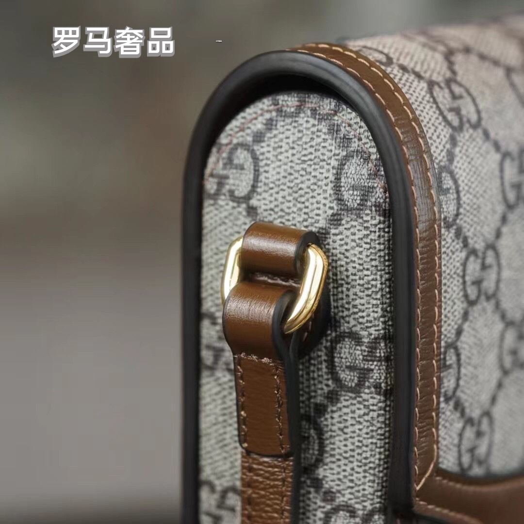 Gucci Horsebit 1955 Mini Bag in GG Supreme Canvas with Brown Leather Trim