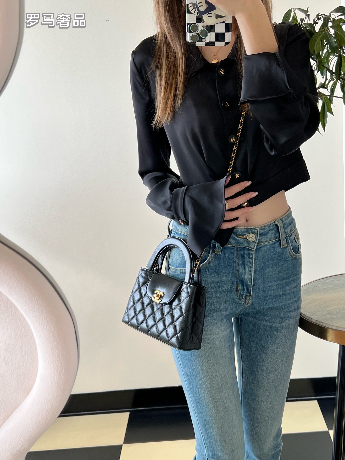 LUUE-TANZON Women's Elegant Quilted Black Leather Top Handle Handbag