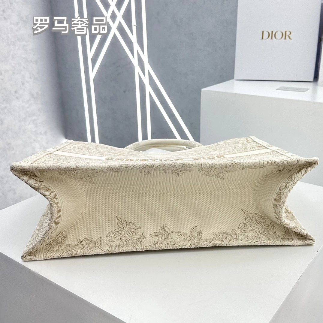 Christian Dior Book Tote Toile de Jouy Canvas Bag - Large Beige/Grey