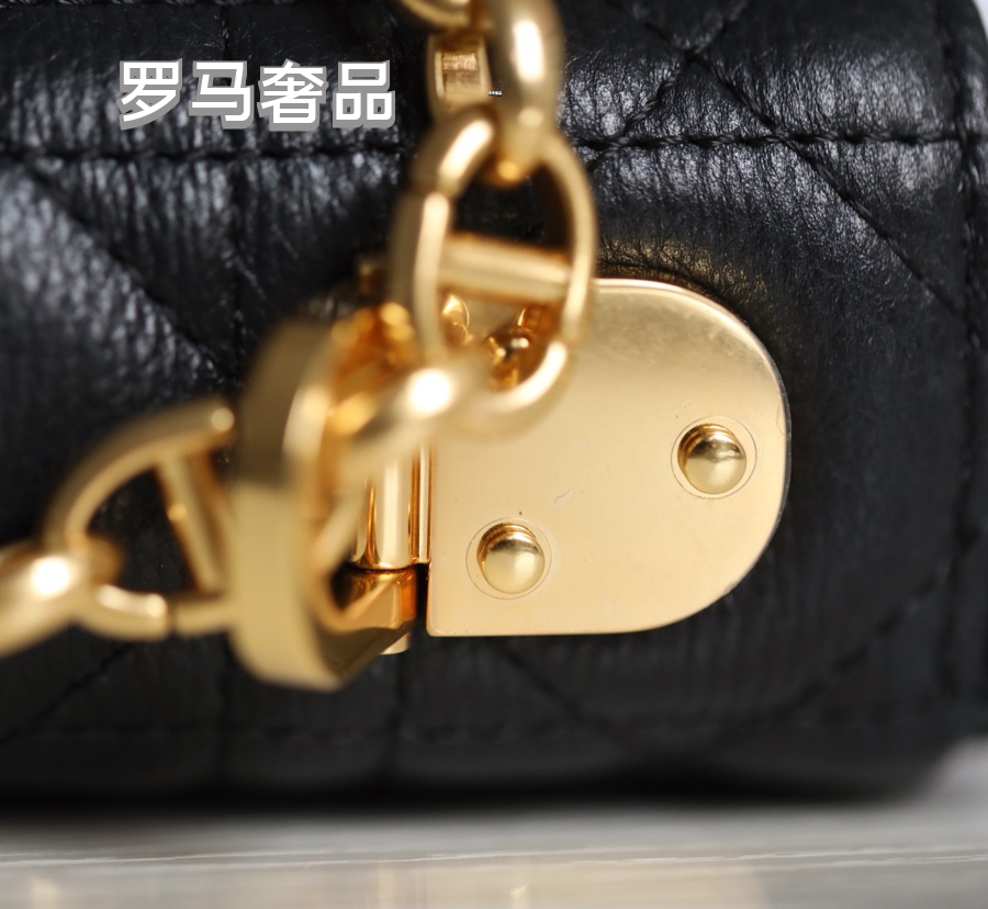 Dior Caro Bag in Black Cannage Calfskin with Gold-Tone CD Logo
