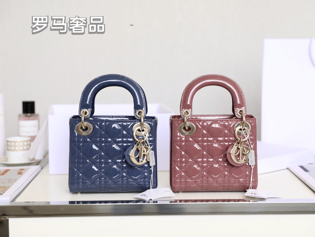 Mini Lady Dior Handbags - Quilted Cannage Leather Mini Bags in Blue and Pink