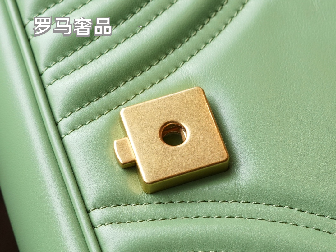Gucci Sage Green Quilted Chevron Leather Shoulder Bag with Gold Chain